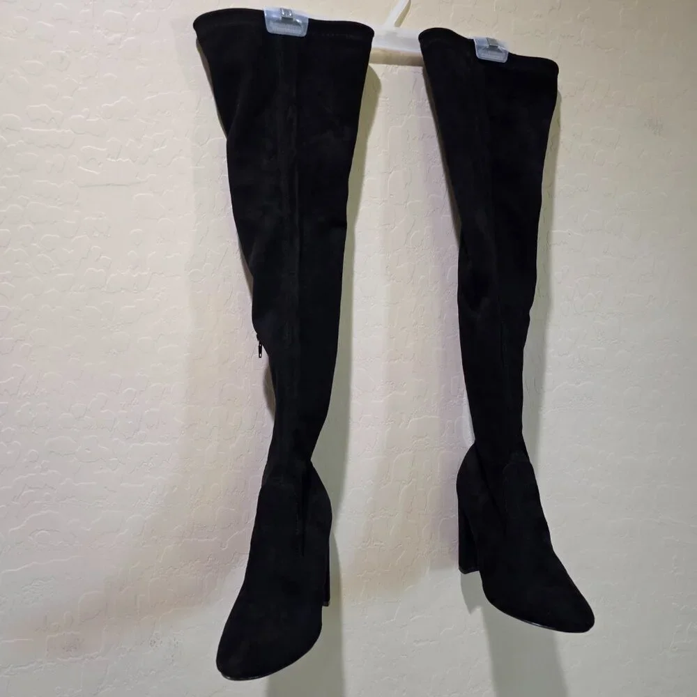 NWOT Black Faux Suede Over the Knee Thigh High Heeled Winter Goth Boots Boot 39